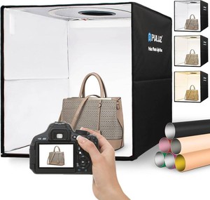 Portable Photo Studio Light Box, PULUZ 16x16 Professional Dimmable Shooting Tent Kit with 160 LEDs Lights & 6 Kinds Double-Sided Color Backgrounds for Product Photography