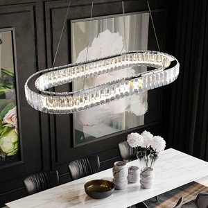 $249 Modern Crystal Chaner for Dining Room, 27 d Luxury Empire Style K9 Crystal Oval Chaners, Pendant Ceiling Light Fixture for Living Room Kitchen Island Bar 27