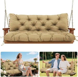 Porch Swing Cushions Outdoor, 5 Inch Thick Waterproof 2-3 Seater Replacement Swing Cushion with Backrest and Anti-Slip Ties, Perfect for Porch, Patio, Garden, Outdoor Bench Furniture, 60 40 5 Inch