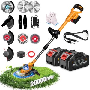$130 Electric Weed Wacker Cordless,4 in 1 Weed Eater Battery Powered Brush Cutter,9Grass Trimmer Stringless Weed Trimmer Lawn Mower Edger Metal Blade Battery(2 x 21V 4.0Ah Batteries & Charger)
