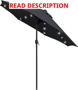 Sunnyglade 9 Solar LED Patio Umbrella, 8 Ribs, Tilt & Crank (Black)  9Ft Patio Umbrella with 24 Led Lights, Fade-resistant Canopy for Patio, Garden, Backyard, Poolside & Picnic Tables