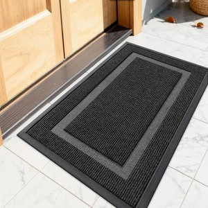 OLANLY Front Door Mat 23.5x15.5, All-Season Heavy-Duty Rubber Doormat  Black, Absorbent, Stain and Fade Resistant, Waterproof Non-Slip Backing, Low-Profile Indoor Outdoor Floor Mat for Entryway