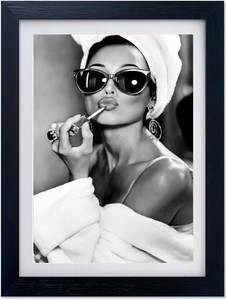 Audrey Hepburn Lips Wall Art Black and White Bathroom Print Trendy Framed Vintage Wall Decor Old Hollywood Fashion Woman Bedroom Painting Apartment Girly Dorm Room Decor