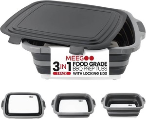BBQ Prep Tub XL 16L Collapsible Cutting Board with Locking Lid 3IN-1  Meal Prep Marinating Food, Camping Sink, Foldable Cutting Boards Dish Basin for Kitchen, Camping, Storage Basket for Picnic