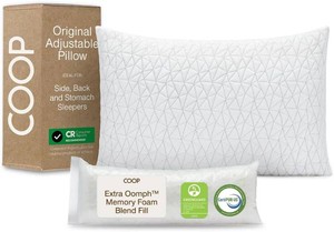 Coop Home Goods Original Adjustable Pillow, Queen Size Bed Pillow for Sleeping, Cross Cut Memory Foam Pillow - Medium Firm Back, Stomach and Side Sleeper Pillow, CertiPUR-USGREENGUARD Gold