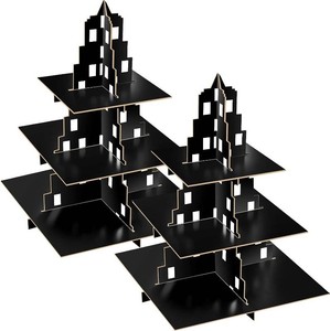 Gersoniel 2 Pieces Black City Skyscraper Cupcake Stand,White  3-tier Dessert Display Tower, Cupcake Stand, Cardboard, Tiered Tray, Big City Themed Parties, Modern, Solid