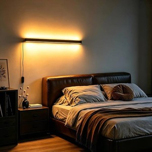 LED Wall Light Plug In Smart Wall Sconce, RGBCW Color Changing for Bedroom  23.6In Modern Black Wall Mounted Lamp Work with Alexa,Google Home & App,Livingroom,Hallway Ambience Lighting,Music Sync,1pcs