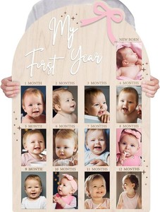 Bosctanuc Large My First Year Pink Bow Picture Frame for 33 x 22 Inch  Wooden Photo Board,12 Monthly Photo Display 1st Birthday Decorations Baby Gift for Newborn Keepsake,Baby Girl Picture Frame