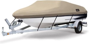 MSC Heavy Duty Oxford Ployester Made Trailerable Boat Cover,Fits V-Hull,Tri-Hull, Runabout Boat Cover (Model E - Length20-22 Beam Width up to 100, Beige)