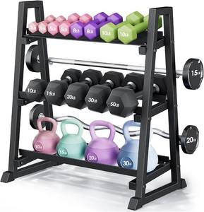 $130 Leteuke 3 Tier Dumbbell Rack Stand Only, 1300LBS Heavy Duty  Trapezoidal Frame for Stability, Space-Saving Design Fits Dumbbells, Kettlebells, Barbells for Home Gym
