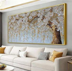 $180 Gold framed wall art for living room flower white tree wall art modern canvas art wall decor 24 x 48
