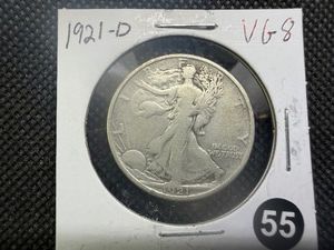 Key Date 1921-D Walking Liberty Silver Half Dollar Marked VG8 When Purchased - Greysheet Wholesale Value for a VG8 is $360
