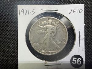 Semi-Key Date 1921-S Walking Liberty Silver Half Dollar Marked VG10 When Purchased - Greysheet Wholesale Value for a VG8 is $95