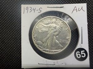 1934-S Walking Liberty Silver Half Dollar Marked AU When Purchased - Greysheet Wholesale Value for An AU50 is $75