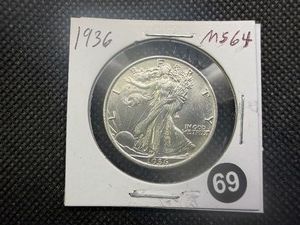 1936 Walking Liberty Silver Half Dollar Marked MS64 When Purchased - Greysheet Wholesale Value for an MS64 is $120
