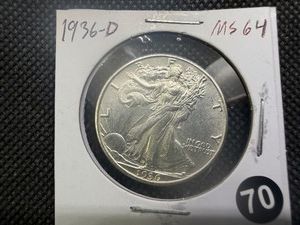 1936-D Walking Liberty Silver Half Dollar Marked MS64 When Purchased - Greysheet Wholesale Value for an MS64 is $175