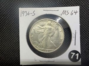 1936-S Walking Liberty Silver Half Dollar Marked MS64 When Purchased - Greysheet Wholesale Value for an MS64 is $340