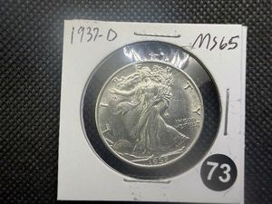 1937-D Walking Liberty Silver Half Dollar Marked MS65 When Purchased - Greysheet Wholesale Value for an MS65 is $550