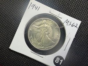 1941 Walking Liberty Silver Half Dollar Marked MS62 When Purchased