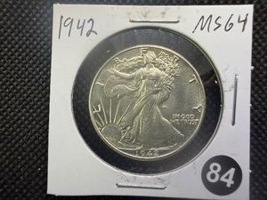 1942 Walking Liberty Silver Half Dollar Marked MS64 When Purchased - Greysheet Wholesale Value for an MS64 is $70