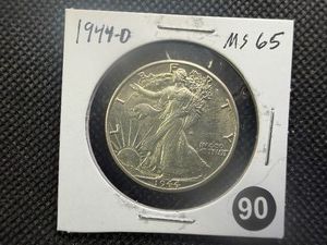 1944-D  Walking Liberty Silver Half Dollar Marked MS65 When Purchased - Greysheet Wholesale Value for an MS65 is $95
