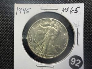 1945  Walking Liberty Silver Half Dollar Marked MS65 When Purchased - Greysheet Wholesale Value for an MS65 is $85