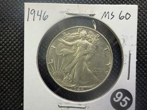 1946  Walking Liberty Silver Half Dollar Marked MS60 When Purchased