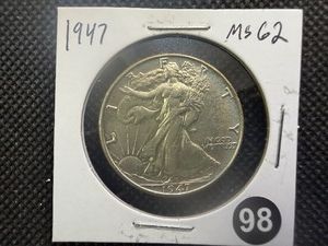 1947 Walking Liberty Silver Half Dollar Marked MS62 When Purchased