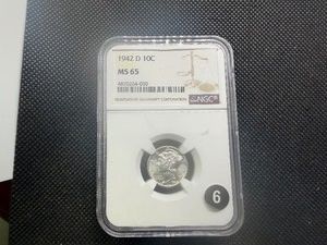 Certiified 1942-D Mercury Dime NGC MS65 - NGC Price Guide for An MS65  Is $40