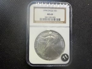 1994 1 Oz. Silver American Eagle NGC MS69  - NGC Price Guide $125