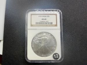 1995 1 Oz. Silver American Eagle NGC MS69  - NGC Price Guide $125