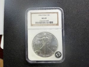 1996 1 Oz. Silver American Eagle NGC MS69  - NGC Price Guide $135
