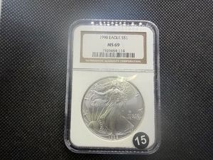 1998 1 Oz. Silver American Eagle NGC MS69  - NGC Price Guide $125
