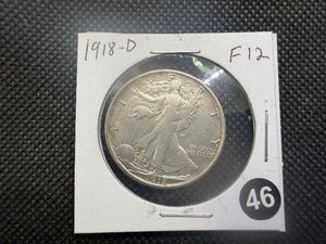 1918-D Walking Liberty Silver Half Dollar Marked F12 When Purchased- Greysheet Wholesale Value for an F12 is $55