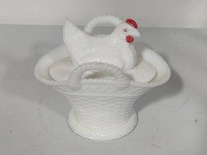 Westmorland White Milk Glass Hen on Nest