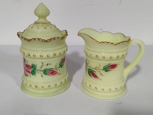 Heisey Custard Uranium Glass - Invorina Verde Ring Band Sugar & Creamer