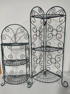 Two Green Metal Plant Stands