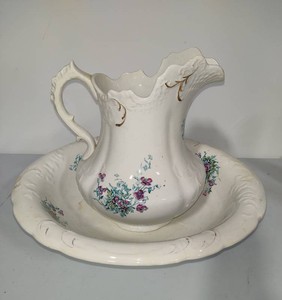 Large Ceramic Bristol Floral Pitcher & Wash Basin