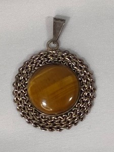 925Sterling Tigers Eye Round Pendant