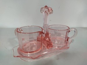 Cambridge Pink Depression Glass SugarCreamer Set wCarrier