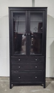 Ikea Hemnes Glass Front Three- Drawer Storage Cabinet - Black