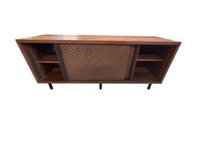 Mid-Century Modern Walnut-Tone Media Console with Sliding Slatted Doors  54 - Used valued around $200