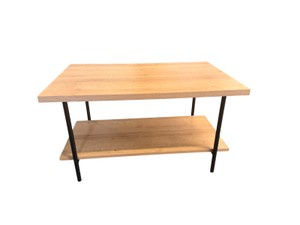 Modern Oak-Effect Coffee Table with Lower Shelf & Black Metal Legs