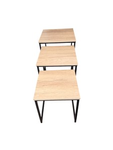 Set of 3 Oak-Effect Nesting Side Tables with Black Metal Frames