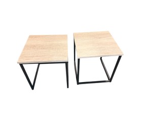 Pair of Modern Oak-Effect Accent Tables with Black Metal Frames