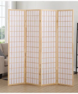 New in Box - Roundhill Furniture Oriental Shoji 4-Panel Room Divider  Honey Finish  RD020NA