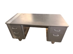 Vintage All-Steel Double-Pedestal Steel Tanker Desk  Industrial Mid-Century Office Furniture - Valued at $1300