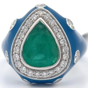 2.08 Carat Natural Emerald & 0.56 Carat Natural Diamond Blue Enamel Ring in 18K White Gold $18,290 Appraisal VIDEO
