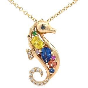 NEW EFFY Precious Gemstone & Natural Diamond Seahorse Pendant Necklace in 14k Yellow Gold $3,124 Retail VIDEO