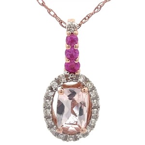NEW Natural Ruby, Morganite & Diamond Oval Halo Drop Pendant Necklace in Rose Gold VIDEO